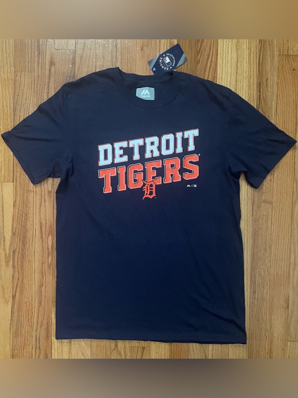 NWT Majestic Detroit Tigers MLB Navy Baseball Short Sleeve Crewneck T-Shirt Sz L